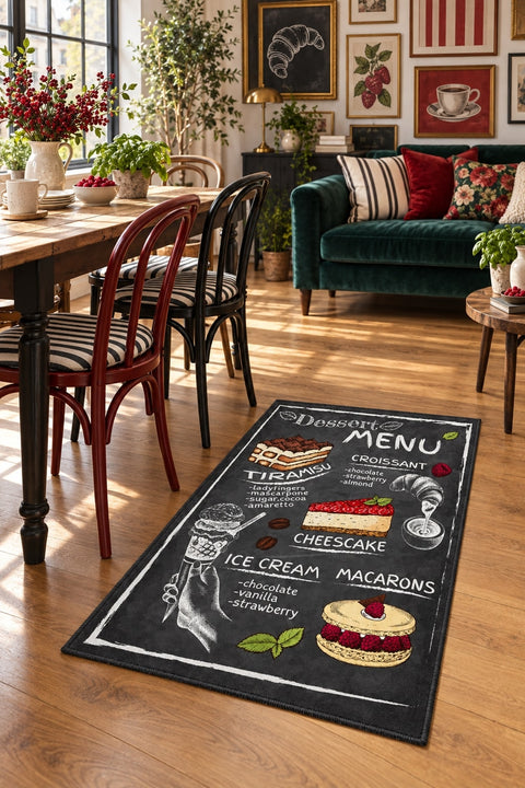 Macaron Modern Kitchen Rug in a dining room