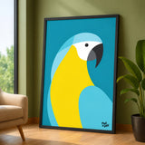 Macaw Parrot Modern Wall Art – Blue and Yellow Bird on Teal