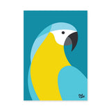 Macaw Parrot Modern Wall Art – Blue and Yellow Bird on Teal