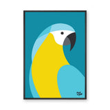 Macaw Parrot Modern Wall Art – Blue and Yellow Bird on Teal