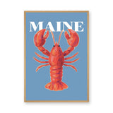 Maine Lobster Coastal Wall Art – Red Lobster on Sky Blue