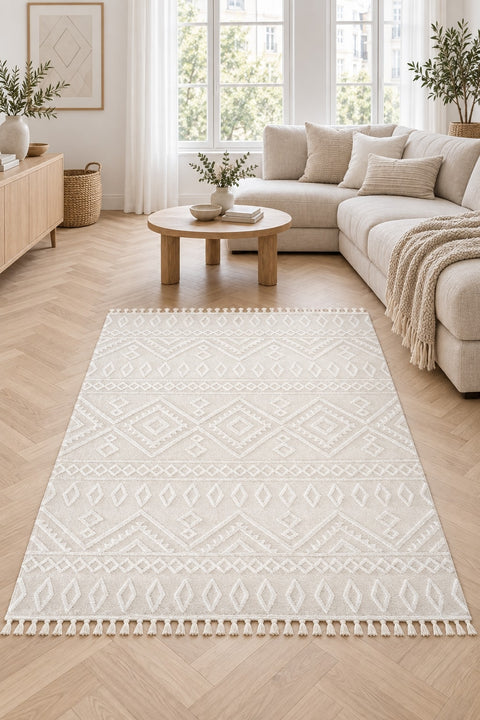 Malta Scandinavian Area Rug – Cream 2 in a living room