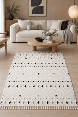Malta Scandinavian Area Rug – Cream & Black 1 in a living room