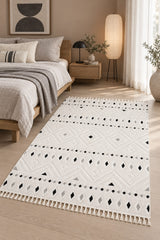 Malta Scandinavian Area Rug – Cream & Black 1 in a bedroom