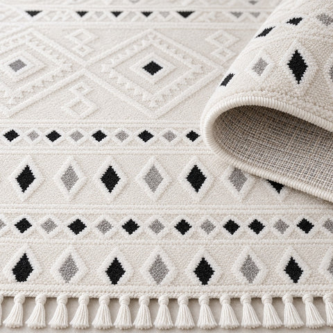 Malta Scandinavian Area Rug – Cream & Black 1 – texture close-up