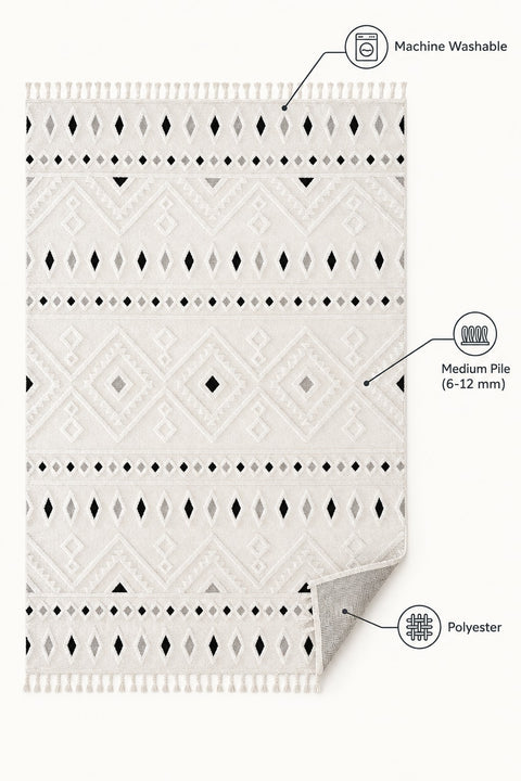 Malta Scandinavian Area Rug – Cream & Black 1 – features