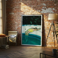 Man Lounging by Pool Aesthetic Wall Print Wall Poster Print