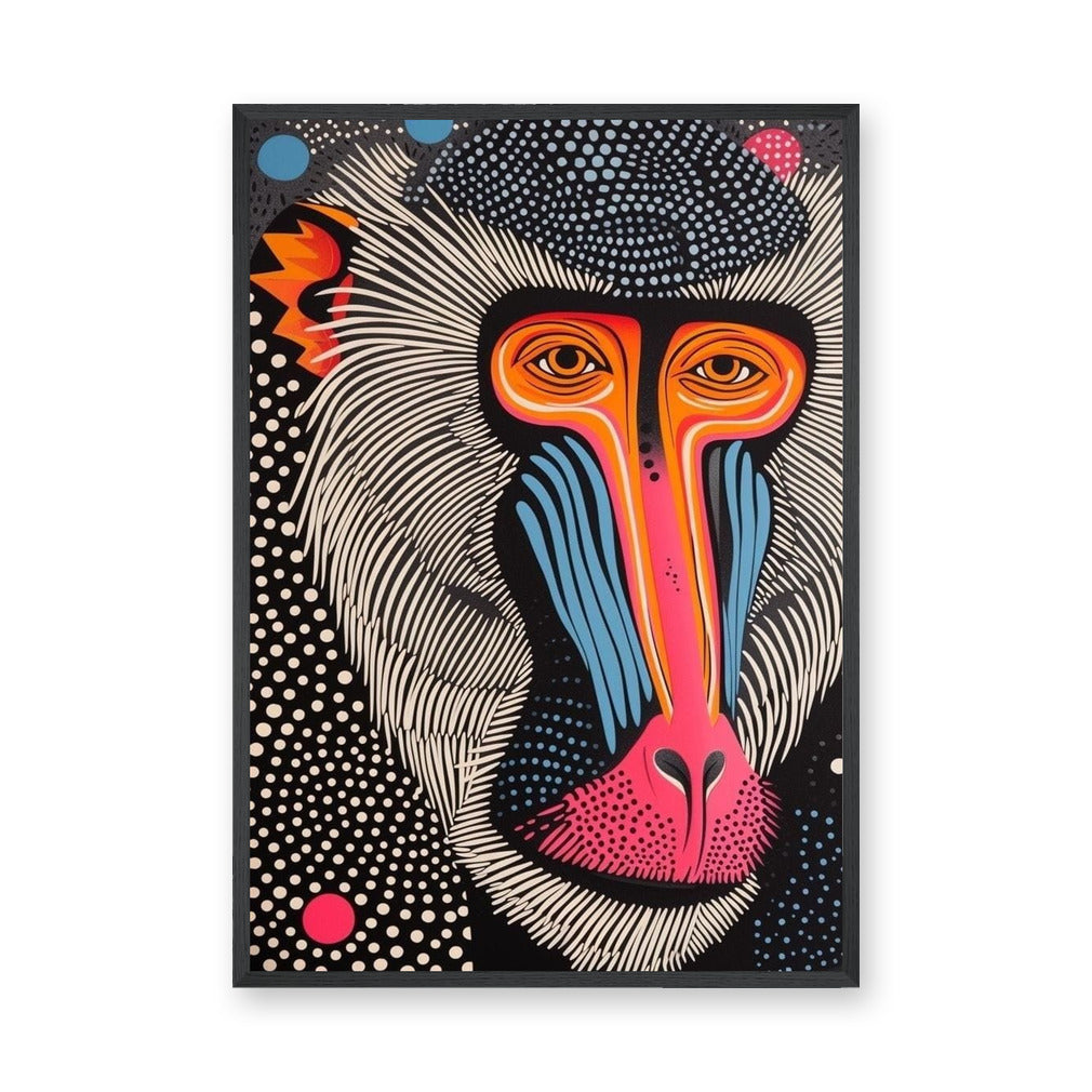 Mandrill Pop Art Wall Art – Colorful Dotted Baboon Portrait