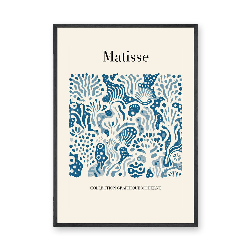 Matisse Blue Cutout Modern Wall Art – Cream Abstract Coral Print