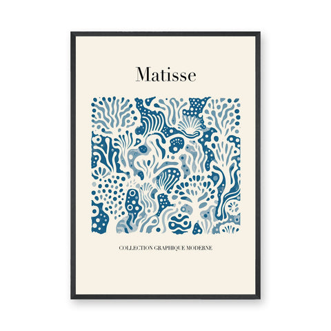 Matisse Blue Cutout Modern Wall Art – Cream Abstract Coral Print