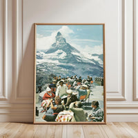 Matterhorn Heritage Café Scene Print | Retro Mountain Wall Print