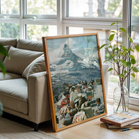 Matterhorn Heritage Café Scene Print | Retro Mountain Wall Print