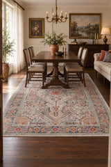 Medallion Modern Area Rug – Beige in a dining room