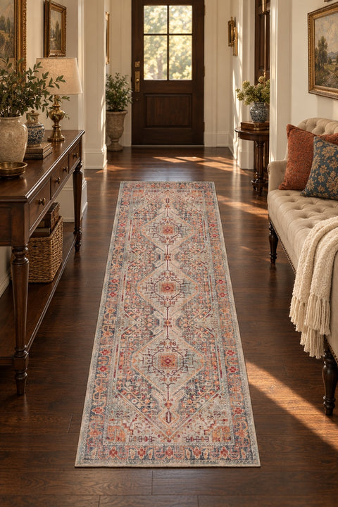 Medallion Modern Area Rug – Brown in a hallway