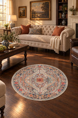 Medallion Modern Round Area Rug – Brown in a living room