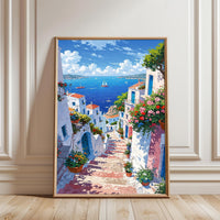 Mediterranean Coastal Village Home Art Décor Poster – Aesthetic Seaside Print for Home Decor