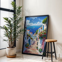 Mediterranean Coastal Village Home Art Décor Poster – Aesthetic Seaside Print for Home Decor