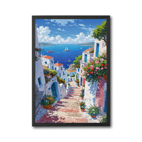Mediterranean Coastal Village Home Art Décor Poster – Aesthetic Seaside Print for Home Decor
