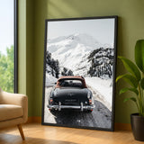 Mercedes 190 SL Vintage Wall Art – Snowy Mountain Road Photograph