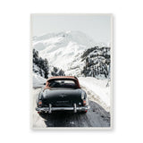 Mercedes 190 SL Vintage Wall Art – Snowy Mountain Road Photograph