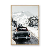 Mercedes 190 SL Vintage Wall Art – Snowy Mountain Road Photograph