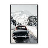 Mercedes 190 SL Vintage Wall Art – Snowy Mountain Road Photograph