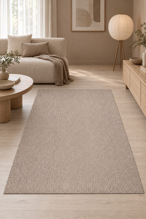 Mest Modern Plush Area Rug – Beige in a living room