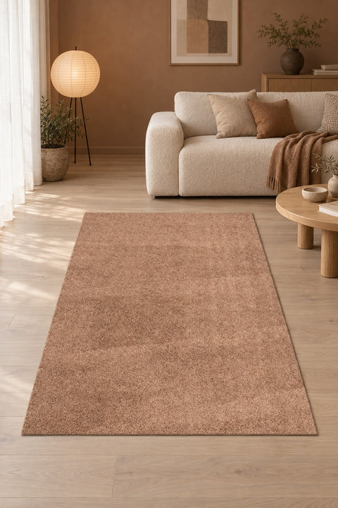 Mest Modern Plush Area Rug – Brown in a living room