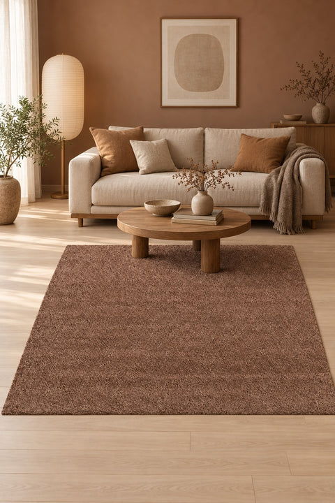Mest Modern Plush Area Rug – Dark Brown in a living room