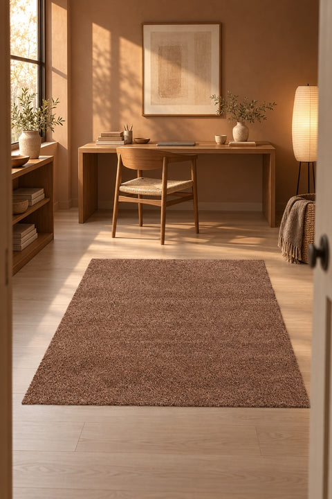 Mest Modern Plush Area Rug – Dark Brown in a office