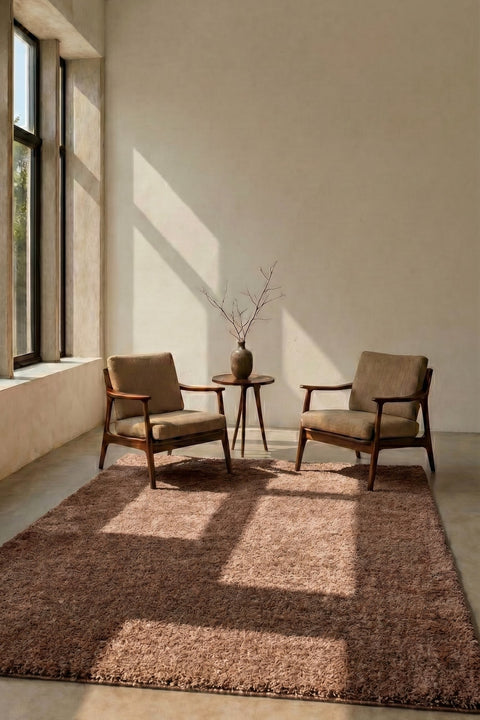 Mest Modern Plush Area Rug – Dark Brown in a living room