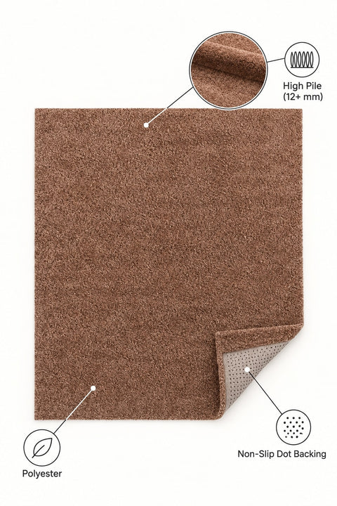 Mest Modern Plush Area Rug – Dark Brown – features