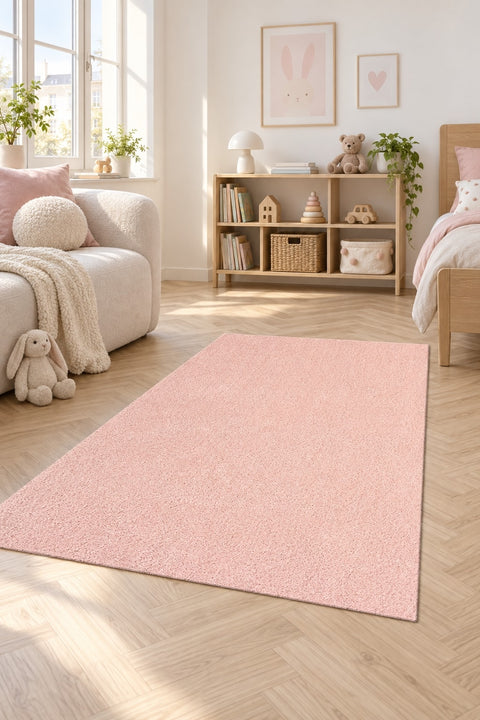 Mest Modern Plush Area Rug – Pink in a nursery