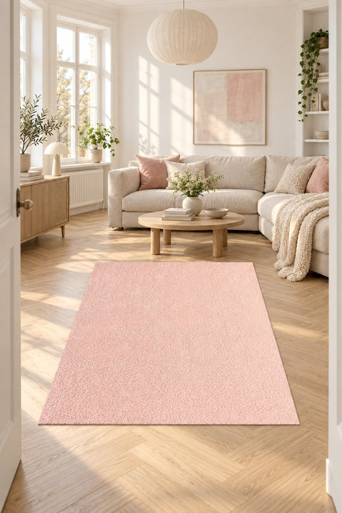 Mest Modern Plush Area Rug – Pink in a living room