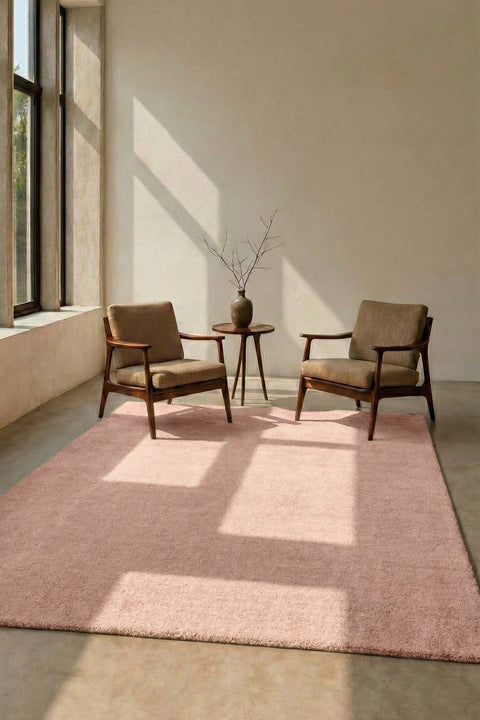 Mest Modern Plush Area Rug – Pink in a living room