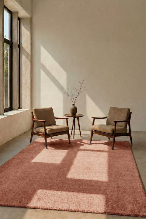 Mest Modern Plush Area Rug – Salmon in a living room