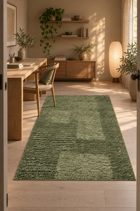 Mest Modern Plush Area Rug – Shimmering Green in a office