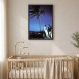 Miami Vice Ferrari Retro Wall Art – Dusk Palm Tree Sports Car Photo