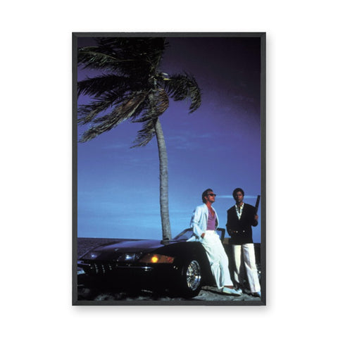 Miami Vice Ferrari Retro Wall Art – Dusk Palm Tree Sports Car Photo
