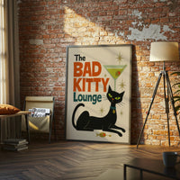 Mid Century Contemporary Cat Art Retro Decor - Bad Kitty Lounge Print - Cat Lover Gift Wall Décor Poster - Retro Style Cat Artwork