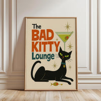 Mid Century Contemporary Cat Art Retro Decor - Bad Kitty Lounge Print - Cat Lover Gift Wall Décor Poster - Retro Style Cat Artwork