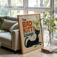 Mid Century Contemporary Cat Art Retro Decor - Bad Kitty Lounge Print - Cat Lover Gift Wall Décor Poster - Retro Style Cat Artwork