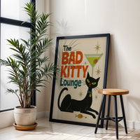 Mid Century Contemporary Cat Art Retro Decor - Bad Kitty Lounge Print - Cat Lover Gift Wall Décor Poster - Retro Style Cat Artwork