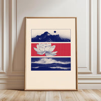 Simple Non-Figurative Mountain and Lotus Décor Poster | Minimal Zen Wall Print