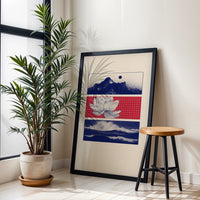 Simple Non-Figurative Mountain and Lotus Décor Poster | Minimal Zen Wall Print