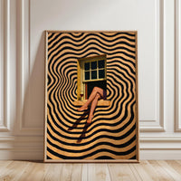 Understated Non-Figurative Woman Legs in Window Wall Décor Poster, Retro Surreal Artwork, Contemporary Eclectic Trippy Wall Decor