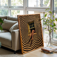 Understated Non-Figurative Woman Legs in Window Wall Décor Poster, Retro Surreal Artwork, Contemporary Eclectic Trippy Wall Decor