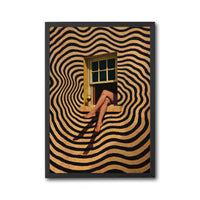 Understated Non-Figurative Woman Legs in Window Wall Décor Poster, Retro Surreal Artwork, Contemporary Eclectic Trippy Wall Decor