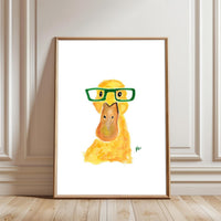 Understated Duck with Glasses Décor Poster, Funny Animal Wall Poster