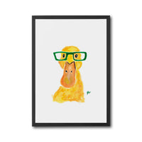 Understated Duck with Glasses Décor Poster, Funny Animal Wall Poster